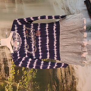 Girls 10 12 sequins tulle blue silver tie dyed CUTE bling long sleeve shirt